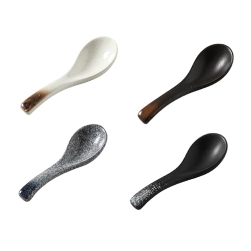 ABOOFAN 4 Stück Teiliges Keramik Löffel Retro Porridge Löffel Glatte Oberfläche Robustes Vielseitig Einsetzbar für Suppe und Reisgerichte Farblich Abgestimmte Designs von ABOOFAN