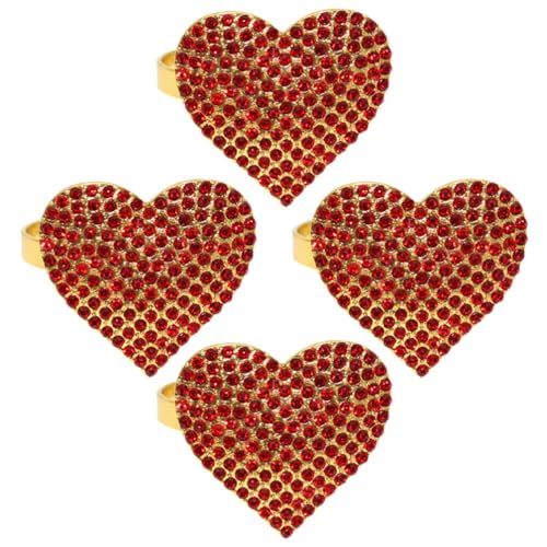 ABOOFAN 4 Stück Valentinstag-Serviettenringe Rote Herz-Serviettenschnallen Strass-Herz-Serviettenring Valentinstag-Serviettenhalter Für Valentinstag Hochzeit Tischdekoration von ABOOFAN