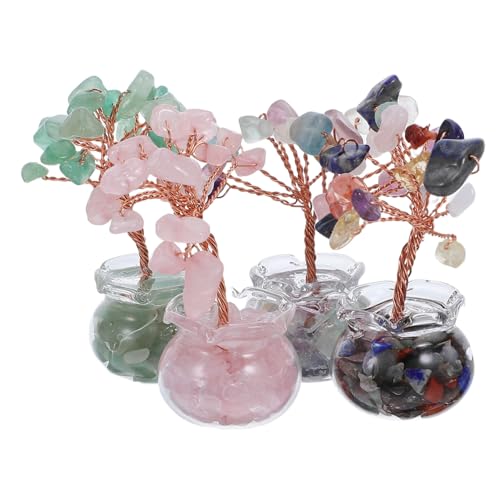 ABOOFAN 4 Stücke Teiliges Mini Kristall-Bonsai mit Glas-Schale Chinesische Glücksbaum-Dekoration für Schreibtisch Miniatur-Ornament aus Kristallsteinen für Wohlstand und Glück von ABOOFAN