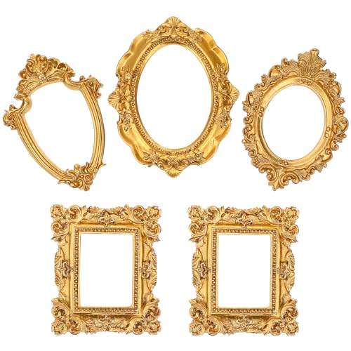 ABOOFAN 5Pcs Mini Gold Bilderrahmen Vintage Harz Fotorahmen Schmuck Display Frame Fotografie Fotorahmen Barock Ort Kartenfoto Halter Maniküre Foto Home Decor Gemischte Stil von ABOOFAN