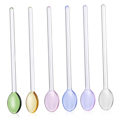ABOOFAN 6 Stück Teiliges Langer Glaslöffel mit Ergonomischem Griff Farbige Transparente Rührlöffel für Tee Eis Desserts und Getränke Spülmaschinengeeignet Widerstandsfähiges Kalzium Glas von ABOOFAN