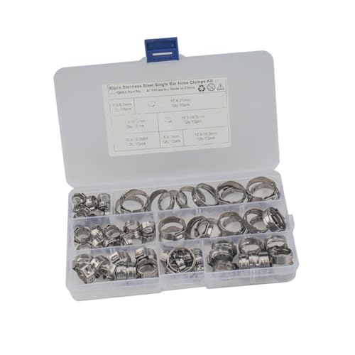 ABOOFAN 80 Stück Teiliges Edelstahl Single Ear Schlauchschellen Präzise Verstellbare Schlauchbinder für Wasser Luft Kraftstoffleitungen Vielseitig Einsetzbar und Langlebig von ABOOFAN