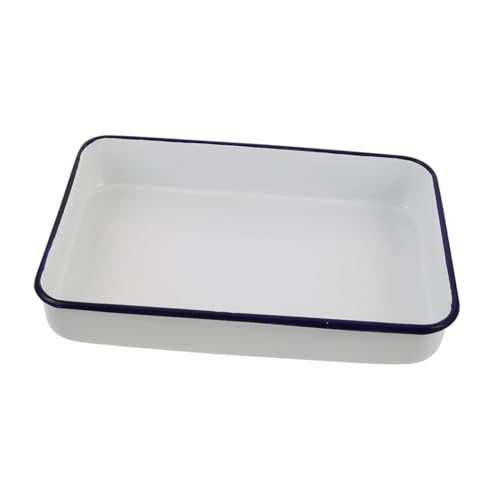 ABOOFAN Backform Aus Emaille Rechteckige Bratpfanne Rechteckige Backform Lasagne Gericht Emailware Tablett Röster Pfanne Rechteckiges Serviertablett Emaillierter Bräter Kasserolle Weiß von ABOOFAN