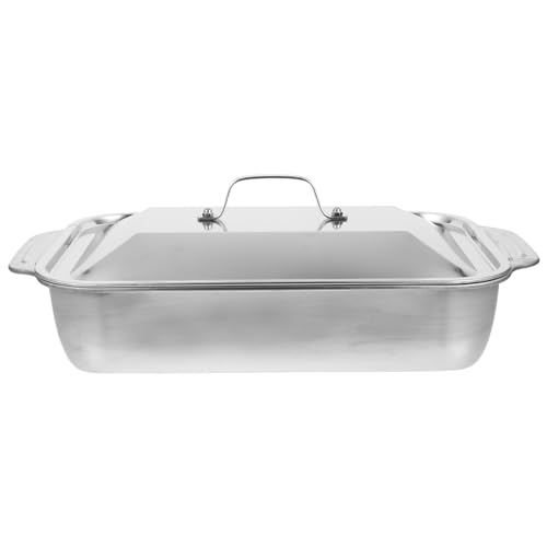 ABOOFAN Bräter Aus Mit Griff Und Deckel Robuster Rechteckiger Grill-Fischteller Ofen-Backblech Backblech Auflaufform Zum Grillen Silberfarben von ABOOFAN