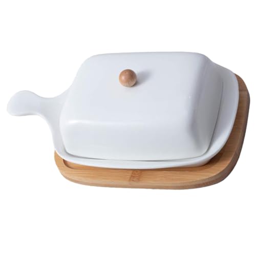 ABOOFAN Ceramic Butterplatte mit Abnehmbarem Deckel und Griff Inklusive Bambusuntersetzer Stilvolles Haushaltsgeschirr für Hotel und Zuhause Mikrowellen Ofen und Spülmaschinengeeignet von ABOOFAN