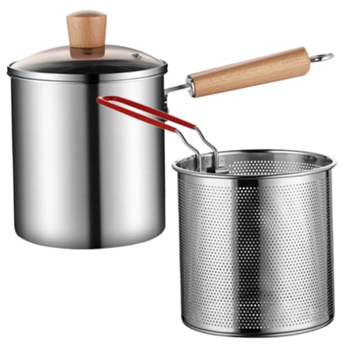 ABOOFAN Edelstahl Fritteusen Hitzebeständigem Holzgriff Tiefer Frittier topf und Praktischem Frittierkorb Spülmaschinengeeignet Energiesparend für Küche Restaurant und Induktionsherde von ABOOFAN