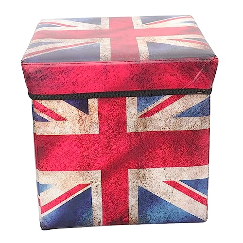 ABOOFAN Faltbarer Aufbewahrungshocker mit Retro Design der Britischen Flagge Praktische Stauraumlösung mit Deckel für Schlafzimmer Wohnzimmer Fußstütze Große Kapazität Platzsparend und von ABOOFAN
