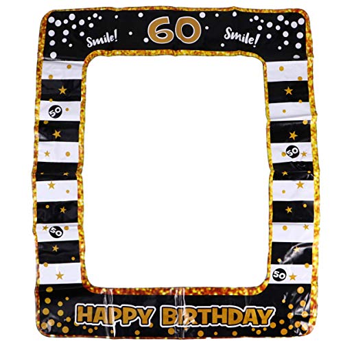 ABOOFAN Foto-Requisiten zum 60. Geburtstag, aufblasbarer Selfie-Fotorahmen, lustig, zum 60. Geburtstag, Schwarz / goldfarben von ABOOFAN