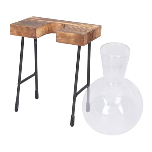 ABOOFAN Hydroponischer Glasblumentopf mit Holzständer Klare Desktop vase für Zimmerpflanzen Dekorative Tischdekoration Stabiles Nordisches Design für Büro und Wohnzimmer von ABOOFAN