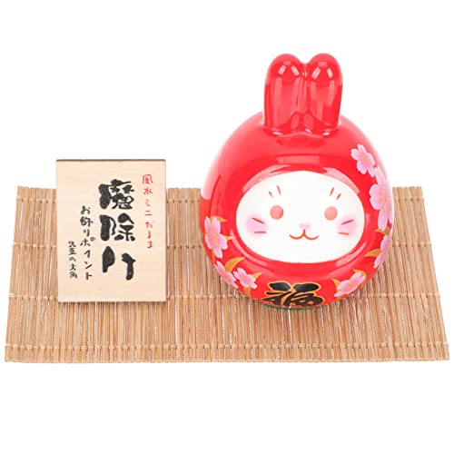 ABOOFAN Japanische Glückskatze Porzellan Hase Japanische Glücksbringer Daruma Keramik Kaninchen Figur Statue Tierfigur Dekofigur Tischdeko für Neujahr Geburtstag Ostern Balkon Deko Rot von ABOOFAN