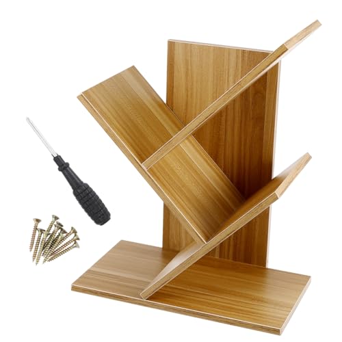 ABOOFAN Kleines Dreistöckiges Desktop Bücherregal aus Holz in Baumform Platzsparendes Stabiles Aufbewahrungsregal für Büro Wohnzimmer und Studenten Helles Walnussfarbendes Design von ABOOFAN
