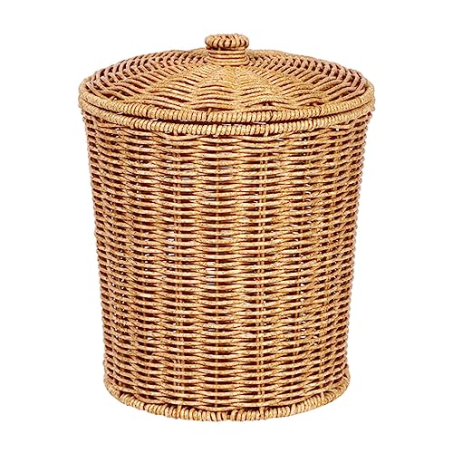 ABOOFAN Korb-Mülleimer Geflochtener Mülleimer Rattan-Abfallkorb Mit Deckel Weidenkorb Geflochtener Aufbewahrungskorb Runder Mülleimer Mülleimer Mülleimer Kleiderbehälter von ABOOFAN