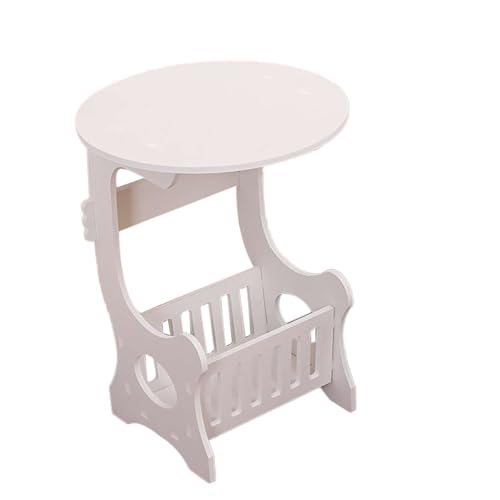 ABOOFAN Moderner Mini Beistelltisch Rund mit Zusätzlichem Magazinfach und Seitentasche Stabiler Couchtisch für Wohnzimmer Schlafzimmer Balkon Weiß Kleines Format Stilvolles Design mit von ABOOFAN