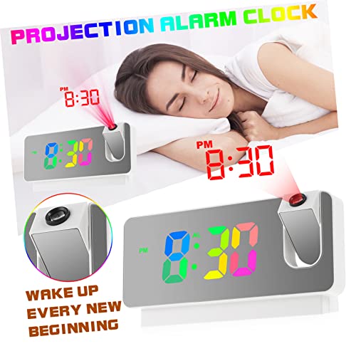 ABOOFAN Projektionswecker mit LED Anzeige Drehbare Projektionsfunktion Uhr mit Temperatur und Datumsanzeige für Schlafzimmer Weißes Design von ABOOFAN