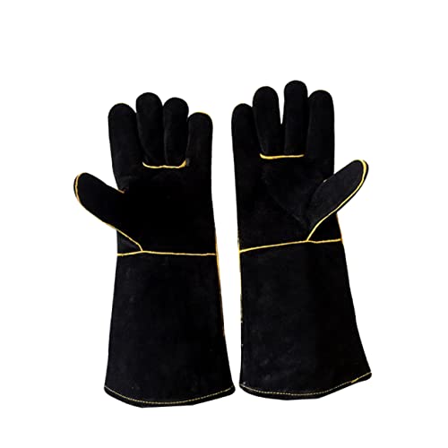 ABOOFAN Backen Handschuhe Schwarz ofen Handschuhe doppel Rindsleder-Handschuh gegen Verbrühungen Backhandschuhe grillhandschuhe Ofenhandschuhe Kochhandschuh mit Langer Stulpe Lange Ärmel von ABOOFAN
