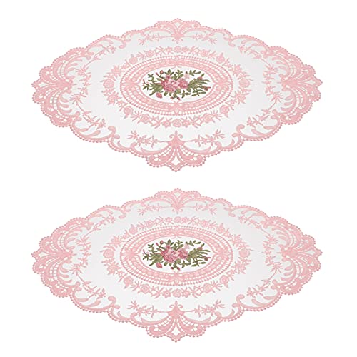 ABOOFAN Spitze Tischset Spitze Deckchen Tischläufer Retro Französisch Stil Tischdekoration Rosa Tasse Matte Oval Kommode Schal Deckchen für Hochzeit Geburtstag Dinner Party Home Decor 2 Stück von ABOOFAN