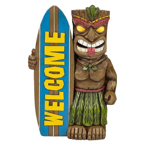 ABOOFAN Hawaii Tiki Gartenfigur, Kleine Tiki-Statue Mit Surfbrett, Dekoratives SammlerstüCk FüR Bonsai, Balkon, Terrassendekoration von ABOOFAN