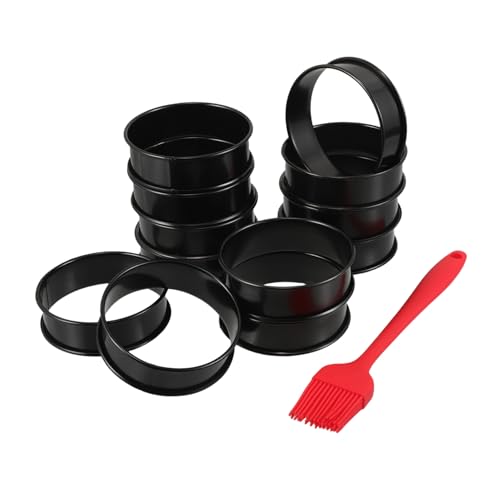 ABOOFAN Teiliges Tart-backformen aus Edelstahl Runde Crumpet-ringe mit Doppelter Kante Antihaftbeschichtet Hitzebeständig Inklusive Silikonpinsel für Vielseitiges Backen und Familienfeiern von ABOOFAN