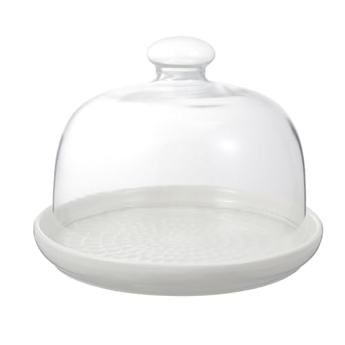 ABOOFAN Tortenständer Aus Keramik Mit Glaskuppel Porzellan-Cupcake-Dessert-Serviertablett Käse-Cloche-Abdeckung Für Geburtstag Hochzeit Urlaub Party (15 2 Cm) von ABOOFAN