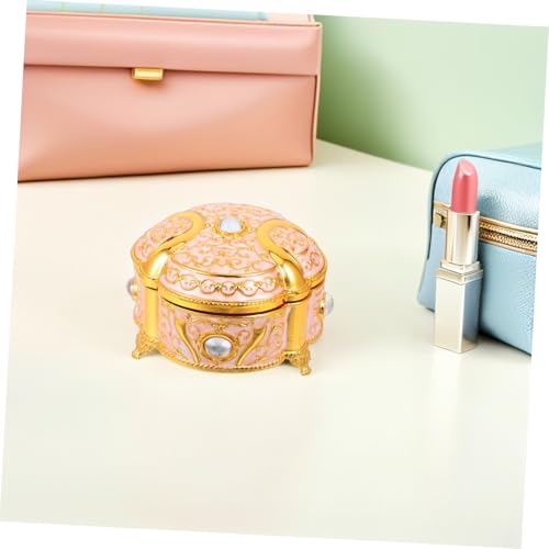 ABOOFAN Vintage Schmuckbox Rund mit Floraler Prägung Kleine Tragbare Schmuckaufbewahrung aus Langlebiger Zinklegierung Stilvolles Retro-design für Frauen und Mädchen Dekorative von ABOOFAN