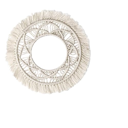 ABOOFAN Makramee Vorhang Makramee 50cm Tische Makramee Fensterdeko Spiegel Makramee Wandbehang Boho Makramee Tischdecke Gewebte Wandbehang Boho Deko Rund Weiß Streifen Antiquität von ABOOFAN