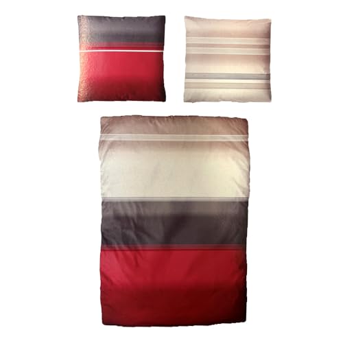 ABOUT YOUR HOME EST 2020 Hochwertige Biber Bettwäsche Baumwolle Streifen Rot Grau 155x220 80x80cm Set 2tlg von ABOUT YOUR HOME EST 2020
