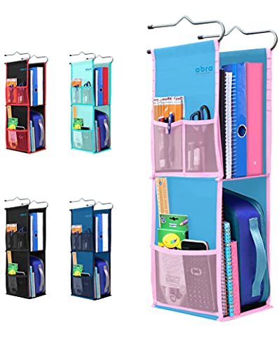 ABRA® Hängender Spind-Organizer mit 2 Ablagen für Schule, Arbeit, Fitnessstudio, Aufbewahrung, tiefe Regale, 16,5 x 22,9 cm, umweltfreundlicher Stoff, gesund für Kinder (Blau/Rosa) von ABRA