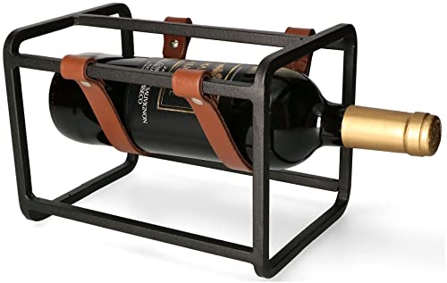 ABRATO® Weinständer für eine Flasche aus Metall mit Lederablagegurten von ABRATO