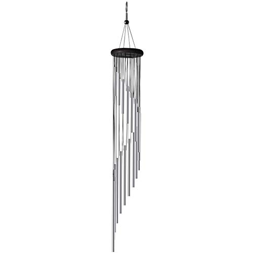 ABREOME Windspiel Chimes , Klangspiele Windspiele Deko mit Klang Aluminium groß Gesamtlänge 91cm für draußen Balkon Garten, Silber von ABREOME