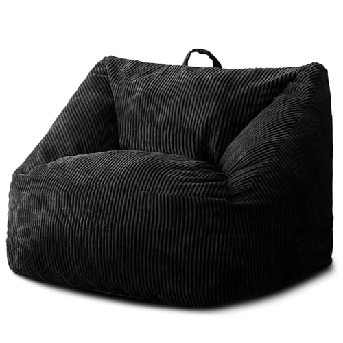 Sitzsack-Stühle für Erwachsene, riesiges Sitzsofa mit High-Rebound-Memory-Schaum, Stuhl mit abnehmbarem Plüsch-Mikrofaser-Bezug, großes Sofa zum Lesen, Spielen, Schwarz von ABROLOY