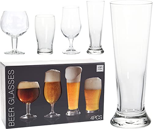 ABRUS - Bierglas-Set | Biergläser sortiert, 4er-Set, verschiedene Design-Becher für Getränke | ideal für Partys, Versammlungen und Anlässe | 370 ml 400 ml 450 ml 600 ml Biergläser von ABRUS