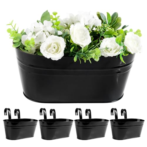 ABSDON 4pcs Blumentopf Hängend, Blumentöpfe zum Aufhängen mit Abnehmbaren Haken Balkon Blumentopf Für Balkon Garten Wand Innen und Außenbereich 27 * 14,5 * 12cm von ABSDON