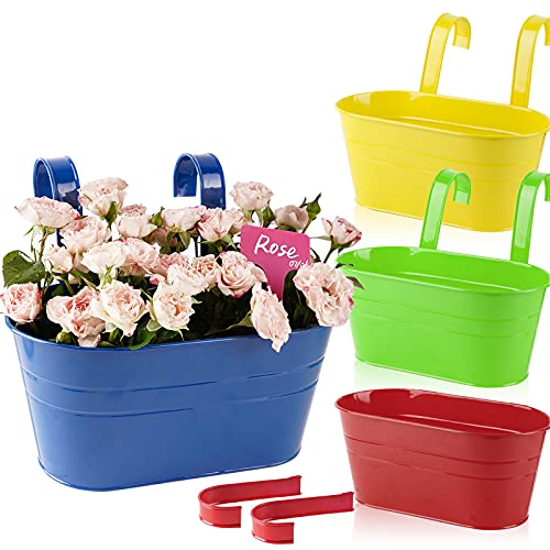 ABSDON 4pcs Hängender Blumentopf Wand Balkon Hängetopf Metall Pflanztopf Übertopf zum Aufhängen mit Abnehmbaren Haken Garten Wand Innen und Außenbereich 27,5x14x12cm von ABSDON