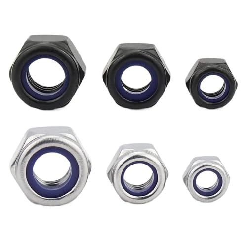 2/5/25 Stück M2 M2,5 M3 M4 M5 M6 M8 M10 M12 M16 304 Edelstahl Schwarz Sechskant Nyloneinsatz Kontermutter Selbstsichernde Nylock-Mutter Kontermutter(Black Carbon Steel,M14(2pcs)) von ABSDWIF