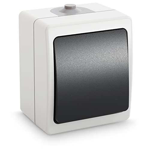greate Feuchtraum Wechselschalter Aufputz - Aufputzschalter 1fach, IP54, 250V, 10A - Aufputz Schalter, Lichtschalter Aufputz Feuchtraum Schalter, Schalter Aussenbereich, Feuchtraumschalter außen von greate