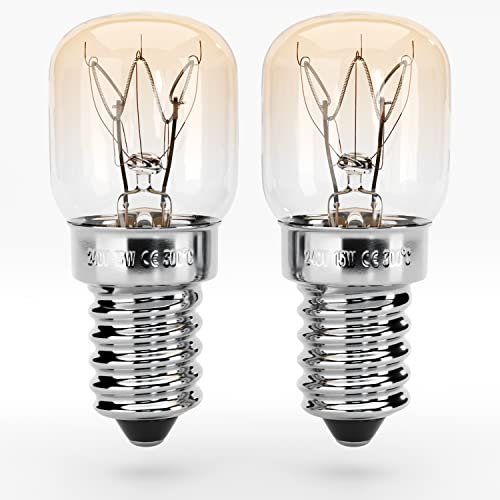 greate® Backofenlampe E14 15W - 2er Pack Ofenlampe bis 300 Grad hitzebeständig für Backofen, Grillöfen, Salzlampe, Mikrowelle - Glühbirne Backofen mit T22 Kapsel, 75 Lumen & 2700K - Ofen Lampe von greate