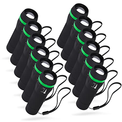 ABSINA kleine LED Taschenlampe batteriebetrieben 12er Pack - Mini Taschenlampe Kinder mit 60 Lumen & 110m Leuchtweite - Kinder Taschenlampe für Jungen & Mädchen stufenlos fokussierbar inkl. Batterie von ABSINA