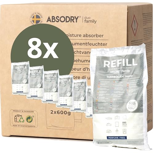 AbsoDry - Luftentfeuchter Nachfüllpack 8x600g - AbsoDry kompatibel - Verhindert Geruch & bindet Feuchtigkeit - Trockenmittelbeutel mit Granulat für Raumentfeuchter - Entfeuchter Nachfüllpack AbsoDry - Luftentfeuchter Nachfüllpack 8x600g - AbsoDry kompatibel - Verhindert Geruch & bindet Feuchtigkeit - Trockenmittelbeutel mit Granulat für Raumentfeuchter - Entfeuchter Nachfüllpack von ABSODRY duo family