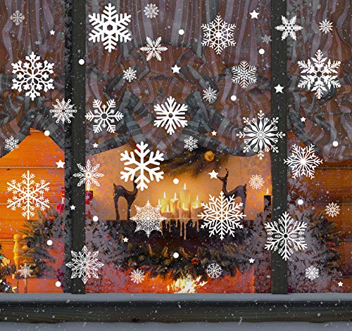 140 Schneeflocken Fensterfolie, Fensterdeko Fensterbild Statisch Haftende PVC Aufkleber Weihnachten Dekoration - Selbstklebend Fenstersticker für Weihnachts-Fenster Dekoration, Schaufenster, Vitrinen von ABSOFINE
