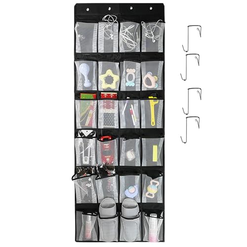 ABSOK Organizer über der Tür für Schuhe, MHängend Aufbewahrungstasche, hängend Aufbewahrungstasche für Schlafzimmer, Badezimmer, Schrank, schuhaufbewahrung hängend, 24 Tasche, schwarz von ABSOK