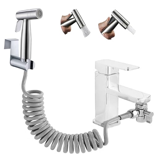 Bidet Edelstahl Handbrause,Toilettensprühgerät mit Dual-Modus (Jet/Stream), Baby-Stoffwindel-Sprühset mit Wasserhahn-Spender, Federschlauch, Wandhalterung von ABSOK