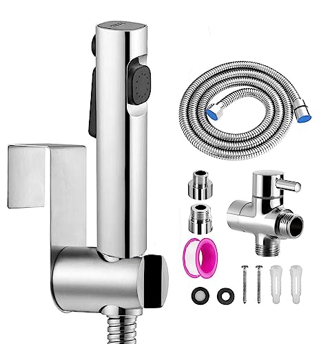 Bidet Handbrause Set, Doppelstrahl-Modus,Düse, ABS-Kunststofffür Dusche Badezimmer Hygiene Toilettenpapier Windelreinigung mit G1/2" T-Ventil und eine G3/8" Adapte, Schlauch, Wandhalterung von ABSOK