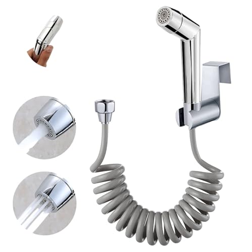 Bidet Handbrause Set, einstellbarer Sprühkopf ABS Chrom Baby Stoffwindelsprüh Kit mit Federschlauch, Wandhalterungs-Set von ABSOK