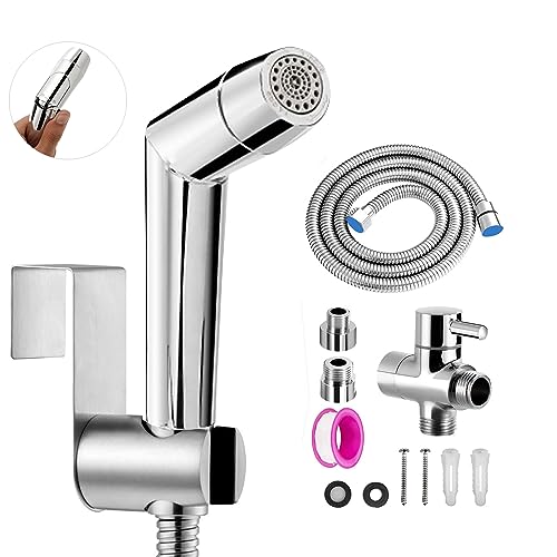 Bidet Handbrause Set, einstellbarer Sprühkopf ABS Dual-Modus (Jet/Stream) - für Dusche Badezimmer Hygiene Toilettenpapier Windelreinigung, mit G1/2" Ventil und eine G3/8" Toilette Adapte von ABSOK