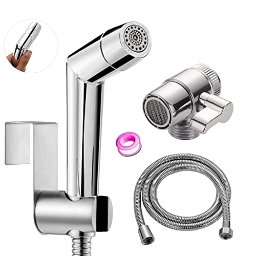 Bidet Handbrause Set, einstellbarer Sprühkopf ABS Chrom Baby Stoffwindelsprüh Kit mit Wasserhahnspender, Schlauch- und Hakentoilette oder Wandhalterung Bidet Handbrause Set, einstellbarer Sprühkopf ABS Chrom Baby Stoffwindelsprüh Kit mit Wasserhahnspender, Schlauch- und Hakentoilette oder Wandhalterung von ABSOK