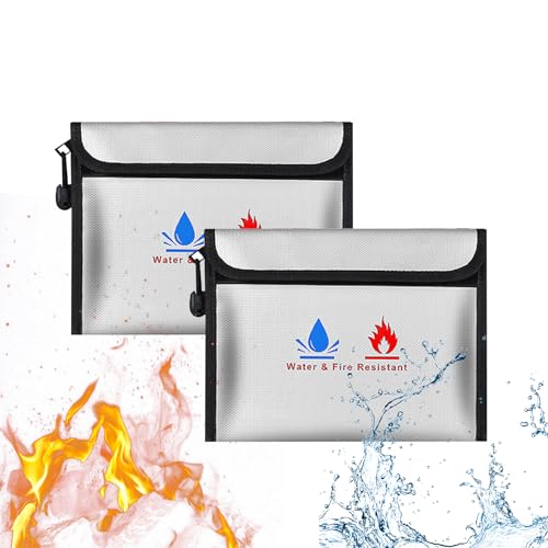 Feuerfeste Tasche Dokumententasche - 2 Set Kleine Feuerfeste Geldtasche 23 x 17.5 cm Feuersichere wasserdichte Tasche Hülle Beutel Behälter für Dokumente Passport Bankdatei Geld Wertsachen (Grau) von ABSOK