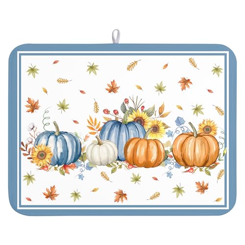 Abtropfmatte für Küchentheke, 45,7 x 61 cm, waschbar, Erntedankfest, Abtropfmatte, Herbst-saugfähig, wendbar, Mikrofaser, Abtropfmatte für Kaffeebar, Blau von ABSOP