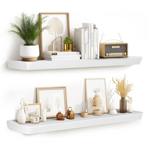 ABSWHLM 91,4 x 17,3 x 4,1 cm, schräge, schwebende Wandregale, rustikales weißes Finish, robustes Massivholz-Design mit versteckten Halterungen, perfekt für Wohnzimmer, Küche, Bad oder Büro, 2 Stück ABSWHLM 91,4 x 17,3 x 4,1 cm, schräge, schwebende Wandregale, rustikales weißes Finish, robustes Massivholz-Design mit versteckten Halterungen, perfekt für Wohnzimmer, Küche, Bad oder Büro, 2 Stück von ABSWHLM