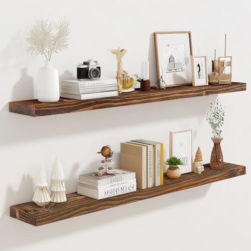 ABSWHLM Schweberegale aus Massivholz, 91,4 x 17,3 x 3 cm, rustikales braunes Finish mit versteckten Halterungen, perfekt für Aufbewahrung und Dekoration im Wohnzimmer, Küche, Schlafzimmer, 2 Stück von ABSWHLM