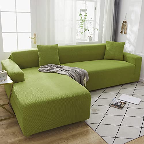 ABUKJM 2 Stück Couch überzug 3 sitzer und 2 sitzer, Couch überzug ecksofa Stretch mais Fleece Stoff, Weich und angenehm hautfreundlich, Haustierkinder für modernen Wohnzimmer sofaschutz,Grün von ABUKJM